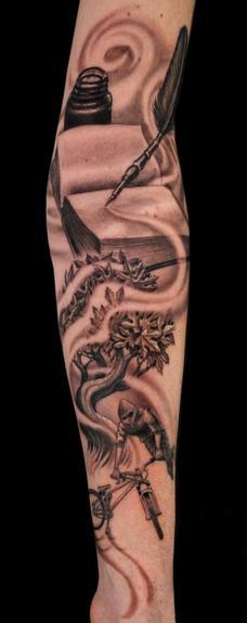 Tattoos - BMX rider/tree/book/quill - 54052